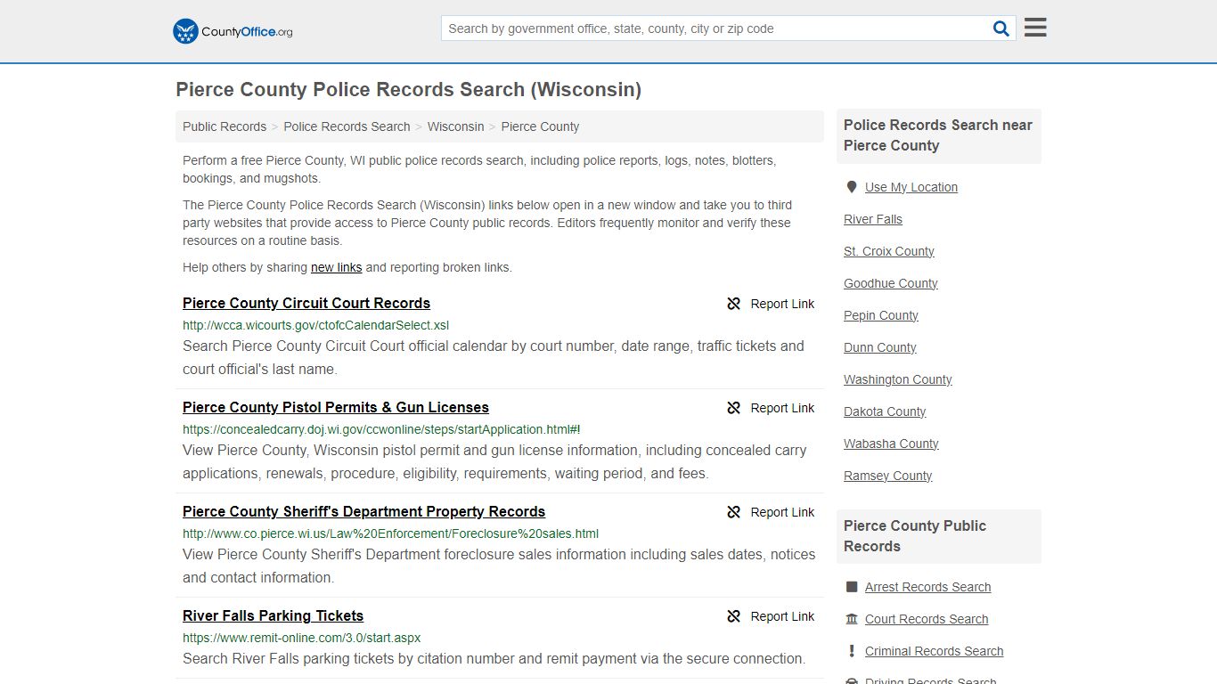 Pierce County Police Records Search (Wisconsin) - County Office